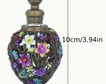 香水瓶 - レトロな中空花柄ガラスとエナメル詰め替え可能な0.41オンス