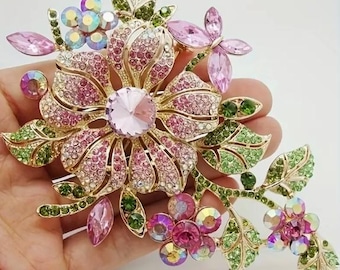BROOCH- Exquisite Rhinestone Zirconia Large Flower Brooch 4.5x3&quot;