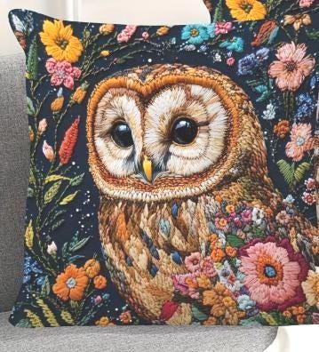 THROW PILLOW COVER- Colorful Owl Floral Print, Woven Polyester, Double Sided, 18x18", Zipper Cl