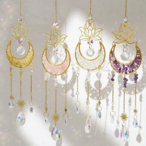 CRYSTAL SUNCATCHER- Sun Catcher with Natural Raw Stones, Crystal Prism Suncatcher, Rainbow Maker Pendant for Window Decor