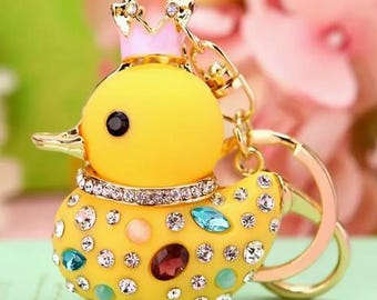 BAG CHARM/KEYCHAIN- Cute Crown Duck Rhinestone Accents, Bag Charm, Keychain, 3 Colors, Ideal Gift