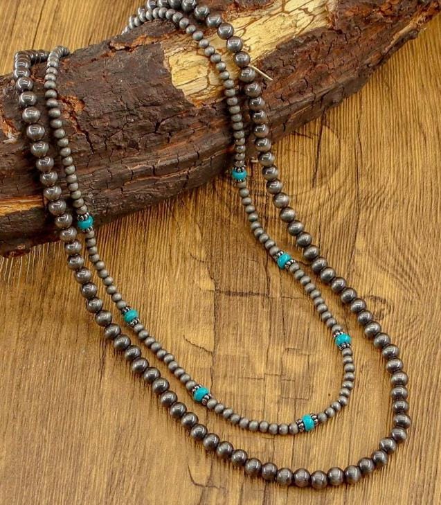 NECKLACE-Western Navajo Western Country Style Tribe Double-Layer Retro Pearl Necklace, Suitable For Daily Wear