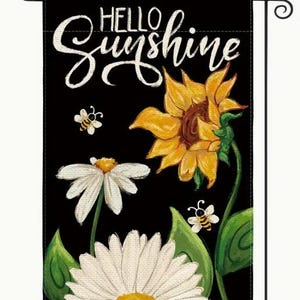 GARDEN FLAG-Hello Sunshine Garden Flag, Double-Sided Daisy & Sunflower Design, Weather-Resistant Linen 8x12