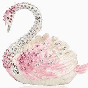 TRINKET BOX-Handbemalter weißer und rosa Schwan, Emaille Statue Schmuckschatulle, mit funkelnden Strasssteinen, Scharnierbox - Perfektes Geschenk mit Geschenkbox