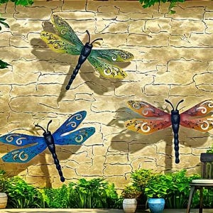 WALL DECOR METAL-Dragonfly Decorative Metal Art 3Pcs Set, One Each in 3 Colors, Dragonfly Wall Art