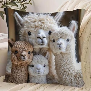 THROW PILLOW COVER- Alpaca Family 18x18&quot;, Single Sided, Soft Plush, Zippered, Design is Advanced Printing Technology