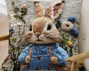 THROW PILLOW COVER- Peter Rabbit Inspired in Bibs & Floral, Printed and Double-Sided Soft Plush, Zippered, 18&quot;x18&quot;   100% Polyester