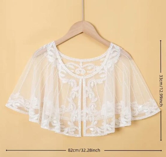 FLAPPER SEQUIN SHAWL-Sequin & Beaded Red Capelet … - image 2