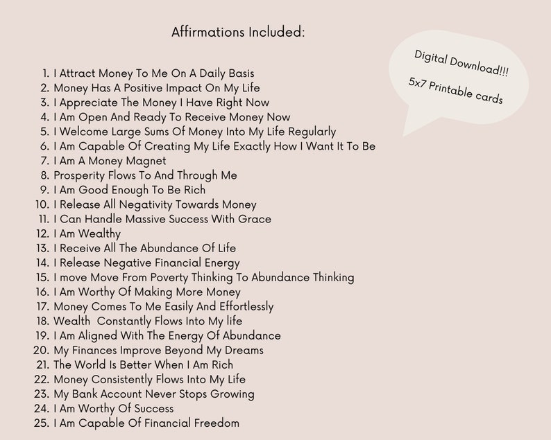 Money Affirmation Cards, Printable Money Affirmations, Digital Download ...