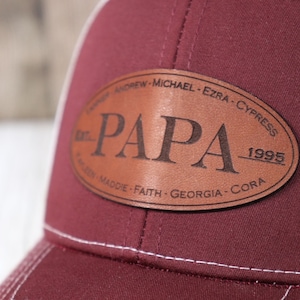 Custom Kid&#39;s Names Leather Patch Hat | Richardson 112 Trucker Snapback