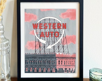 Kansas City Art Print: Western Auto Landmark, KC Skyline