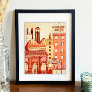 Kansas City Art, Kansas City Skyline, Kansas City Print, Kansas City Landmarks, Union Station, Western Auto, Kauffman Center, Art Print, KC
