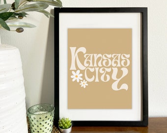 Kansas City Art Print: Retro Font with Flowers
