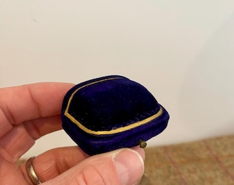 Wonderful Small Antique Blue Velvet Jewelry Box. Unusually shaped Vintage Jewellery Box. Victorian Jewellers Box