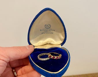 Vintage American Velvet Heart Shaped Jewelry Box. Antique Jewellery Box from New York City Jewelers