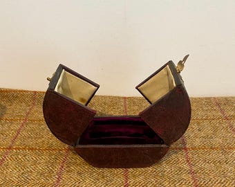 Rare Leather Antique Jewellery Box. Victorian Double Door Jewelry Box for two bangle bracelets. Scottish Jewellers by Appointment to Royalty