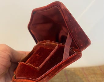 Unusual Velvet Antique Jewellery Box. Victorian Jewelry Box. Vintage Jewellers Case