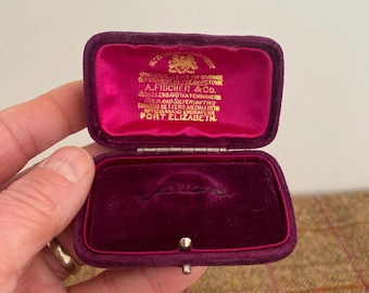 Purple Velvet Antique Jewelry Box. Vintage Jewellery Box. Antique Brooch Box. Jewellers By Appointment