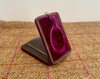 Unusual Tooled Leather Antique Jewellery Box. Victorian Folding Jewelry Box for a large pendant. Vintage Jewellers locket Pendant Case