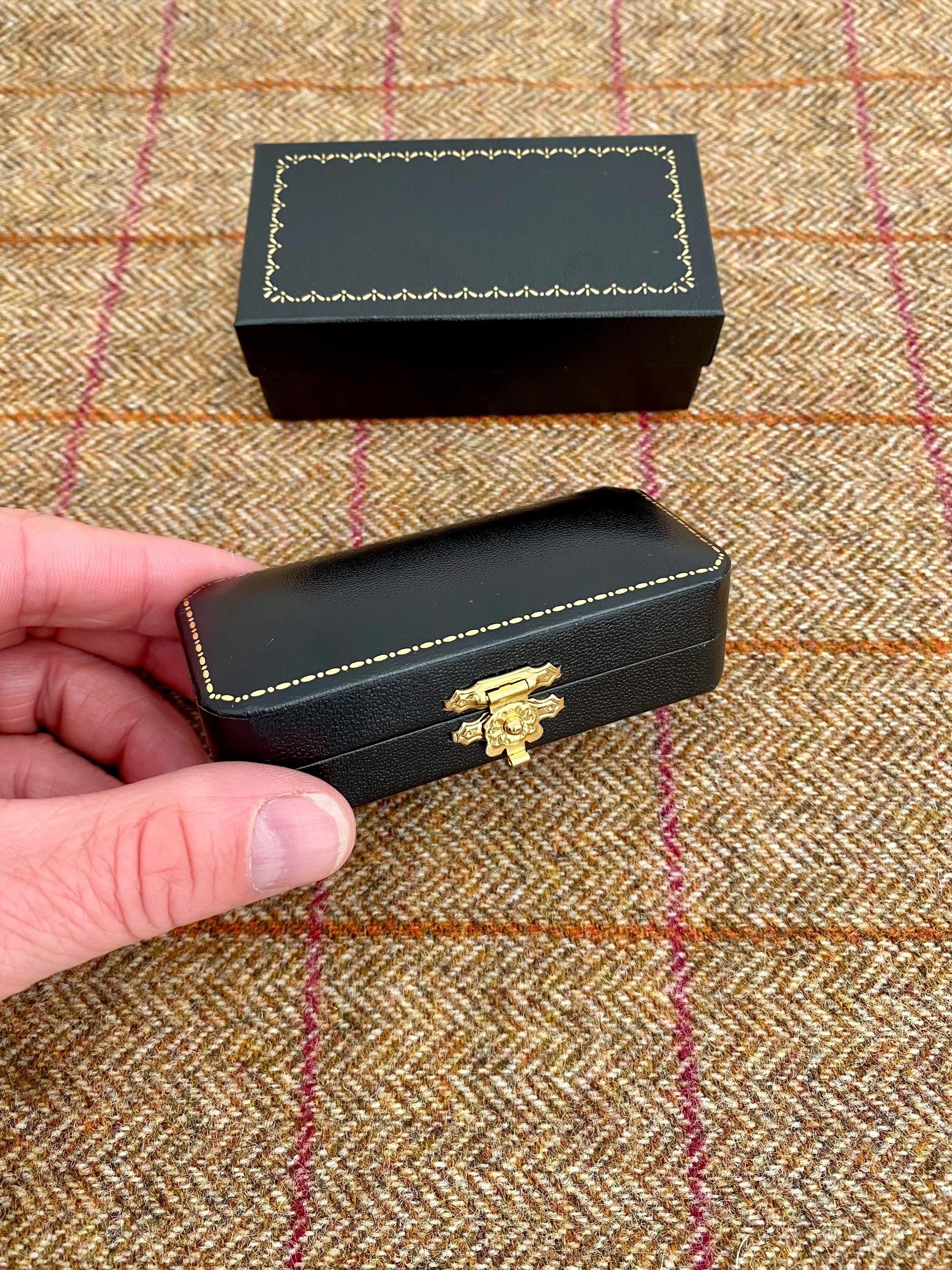 Boutons De Manchette Vintage P&K - Cuir Orange Et Onyx Noir - Argent 925 - Occasion - Pour Homme