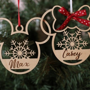 Personalized Mikey Mouse Minnie Mouse Themed Christmas Ornament with Your Name Laser Engraved