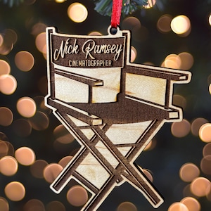 Personalized Directors Chair Christmas Ornament, Custom Name Ornament, Movie Lover Film Student Filmmaker Film Editor Gift, Tree Decoration