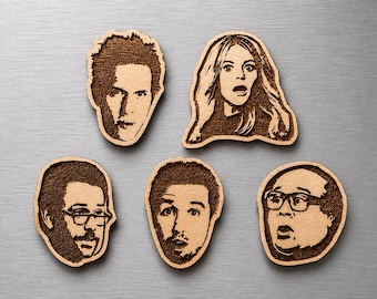 Imanes para refrigeradores de Siempre está soleado en Filadelfia Cabezas de la pandilla Dennis, Mac, Charlie, Dennis, Dee y Frank