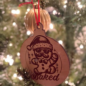 Naughty Christmas &quot;Let&#39;s Get Baked&quot; Gingerbread Man Ornament – Adult Humor Gag Gift, Laser Engraved Wood Holiday Decor