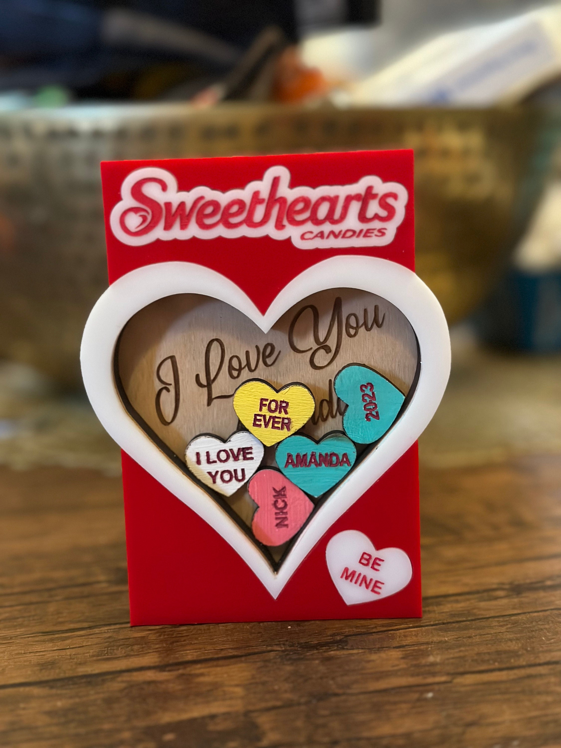Classic Sweethearts Candy Valentine PERSONALIZED Hearts. Acrylic Custom  Laser Engraved V-day Gift 