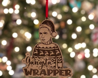 Eminem Marshall Mathers slim shady Christmas Ornament Gangsta Wrapper in Santa hat and Ugly Christmas Sweater Laser Engraved Wooden Holiday