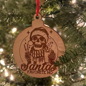 Santa&#39;s Favorite Ho Skeleton Ornament - Naughty Adult Gag Gift - Laser Engraved Wood Christmas Decor