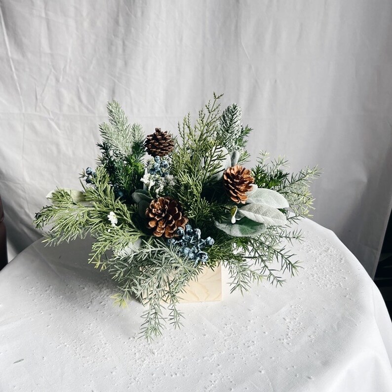 Winter Holiday Centerpiece With Blueberry and Natural Pine