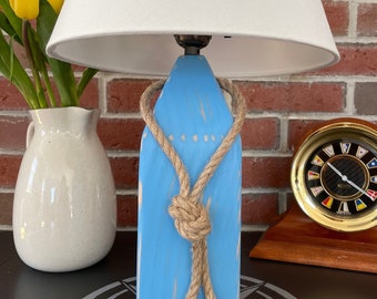 Lobster Buoy Lamp, Distressed Ocean Blue Lamp, Nautical Lighting, Coastal Cottage Decor, Table Lamp, Beach House, Coastal Lighting, Shell