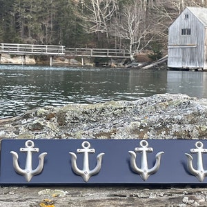 Nautical Coat Towel  Rack, Anchor Wall Hook, Coastal Cottage Decor, Beach House, Boys Bedroom hooks, Nautical Wall rack, Coastal Hooks, Blue