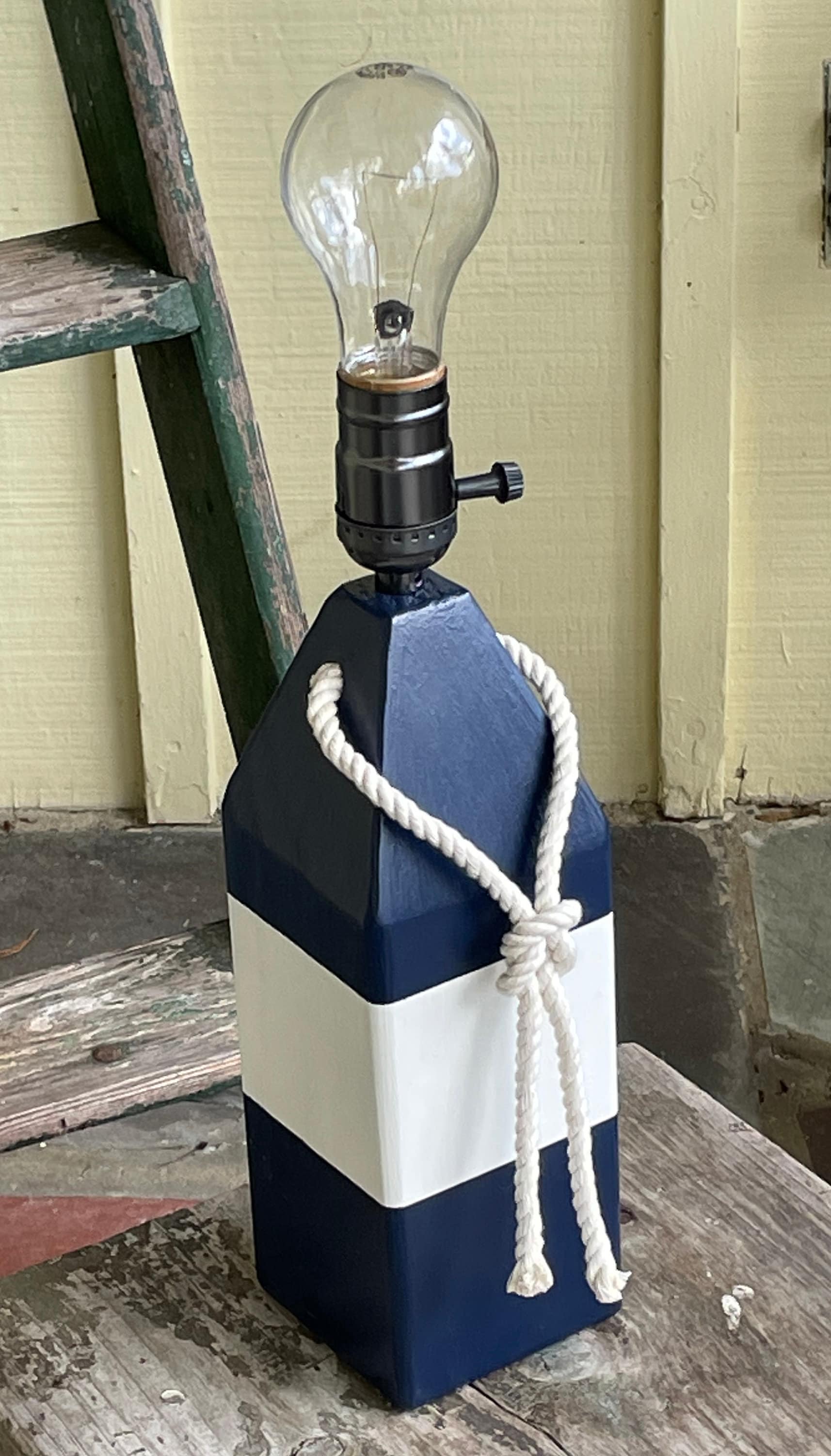 Lobster Buoy Lamp Navy Blue and White Lobster Trap Buoy Etsy