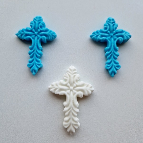 Edibles 12 crosses cake/cupcakes decoration,fondant communion topper,baptism