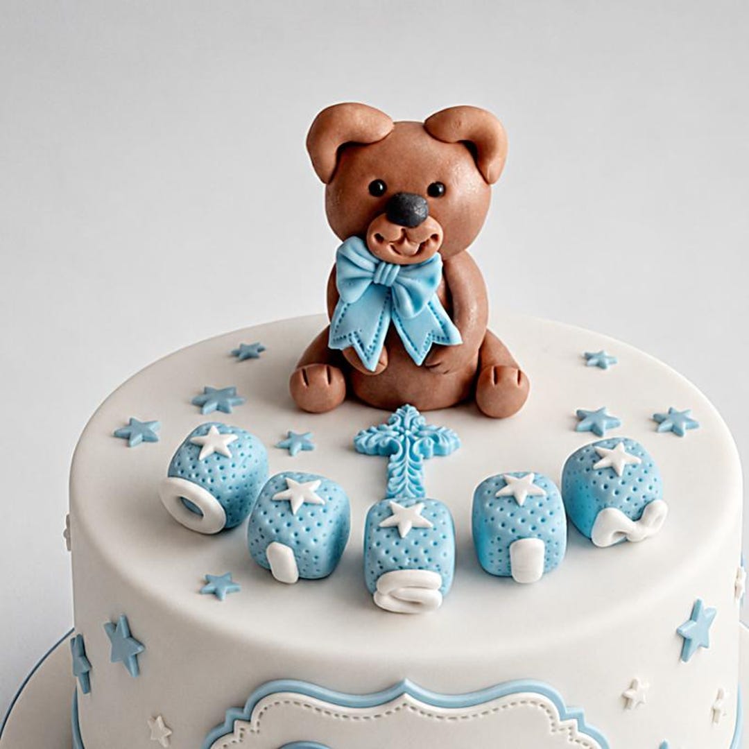 Edible Teddy Bear Cake Topper – Fondant Baby Shower, First Birthday ...