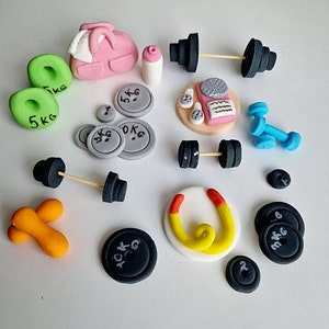 Edible gym equipment cake toppers,handmade fondant decorations