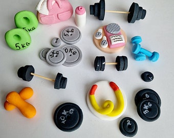 Edible gym equipment cake toppers,handmade fondant decorations