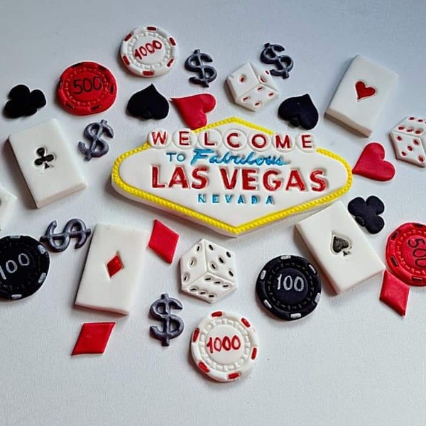 26 décorations pour gâteau comestibles Casino/Las Vegas, décorations de fête en glaçage fondant