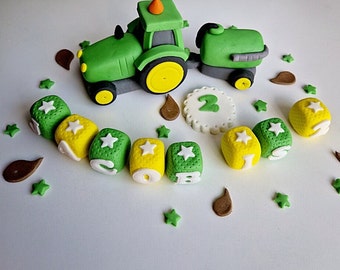 Edible tractor cake topper,trailer,mud,farm,birthday decoration,farm,boy,girl