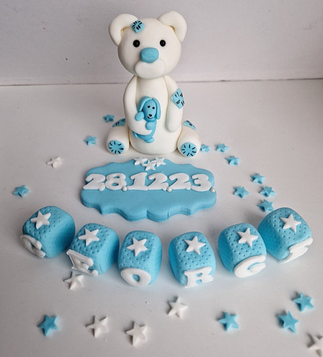 Teddy Bear Baptism Cake Topper (edible) – Baby Shower / Christening ...