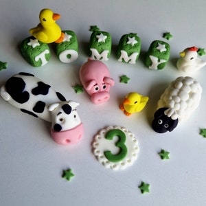 Edible farm animals cake topper, fondant icing decorations