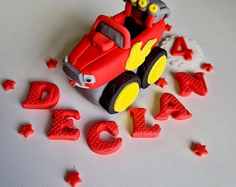 Edible Blaze and the monster machines cake topper,fondant icing decoration