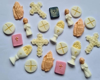 15 Edible communion,christening,baptism cake/cupcake toppers,bible,doves,praying hands,chalice,religious