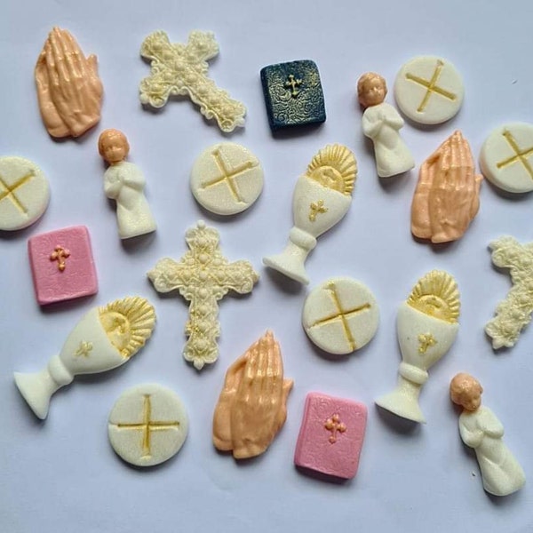 15 Edible communion,christening,baptism cake/cupcake toppers,bible,doves,praying hands,chalice,religious