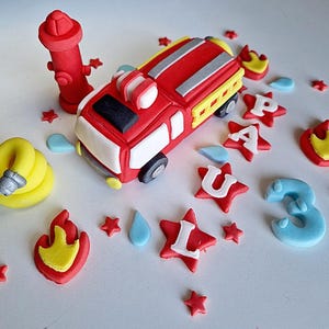 Essbarer Feuerwehrauto Kuchen Topper, Geburtstagsparty Fondant Dekoration