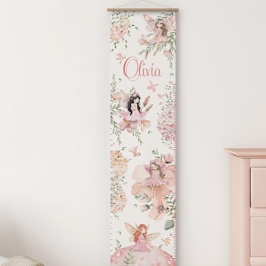 Personalised Fairies Height Chart – Custom Name Growth Chart for Girls Nursery or Bedroom, Gift for Birthdays, Christenings, Baby Shower