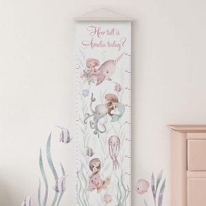 Personalised Little Mermaids Height Chart - Custom Name Growth Chart, Girls Nursery Room Decor, Baby Shower, Christening, Birthday Gift
