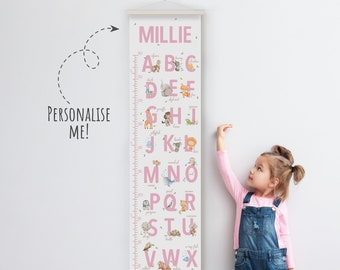Alphabet Personalised Height Chart Custom Girl Name Growth Measurement First Birthday Gift Baby Shower Gift Educational Canvas Print